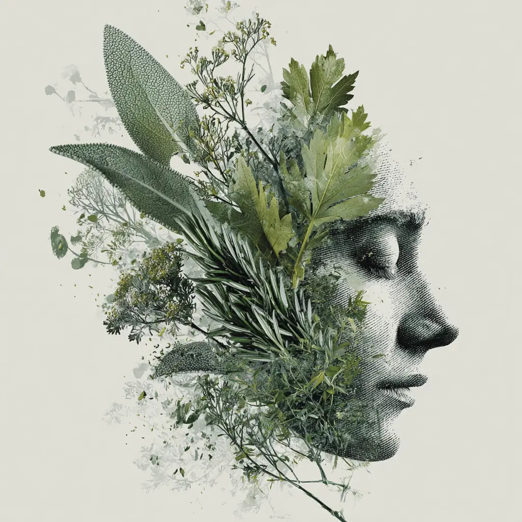 Naturkosmetik mit Kräutern – Rosmarin, Thymian und Salbei auf hellem Hintergrund als Symbol für natürliche Hautpflege