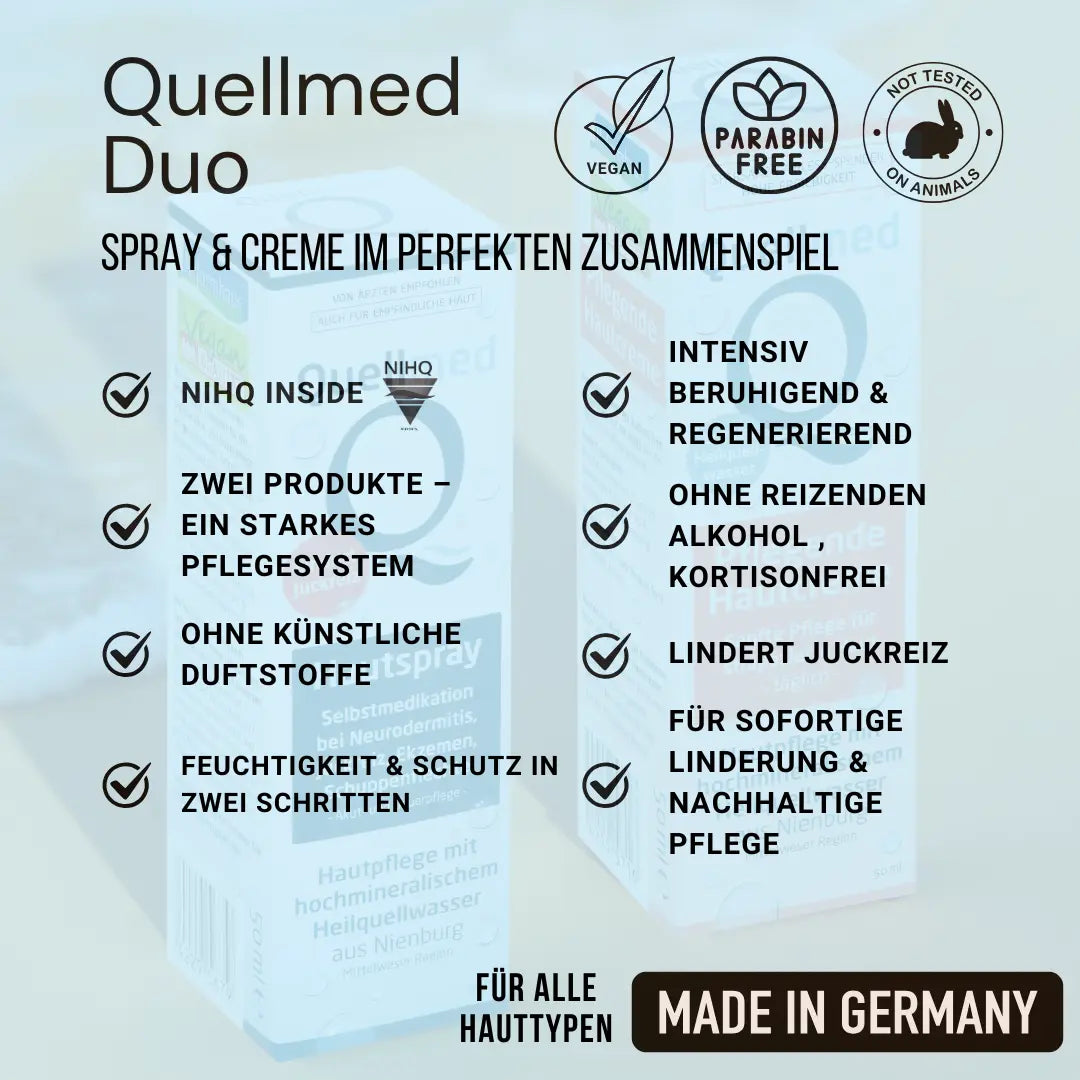 Quellmed Duo – Die perfekte Lösung gegen Hautirritationen: Original Hautspray kombiniert mit regenerierender Pflegecreme Quellmed Shop